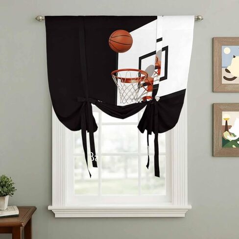 Basketball Tie Up Curtains for Window, Modern Funny Minimalist Sports Thermal Insulated Balloon Shade Adjustable Rod Pocket Curtains Valance Panels for Kitchen Bathroom Café 52'' x 63'' in Kuwait