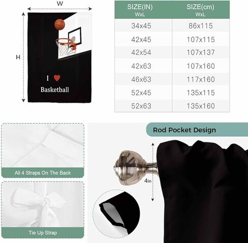 Basketball Tie Up Curtains for Window, Modern Funny Minimalist Sports Thermal Insulated Balloon Shade Adjustable Rod Pocket Curtains Valance Panels for Kitchen Bathroom Café 52'' x 63'' in Kuwait