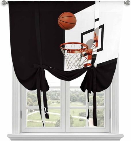 Basketball Tie Up Curtains for Window, Modern Funny Minimalist Sports Thermal Insulated Balloon Shade Adjustable Rod Pocket Curtains Valance Panels for Kitchen Bathroom Café 52'' x 63'' in Kuwait