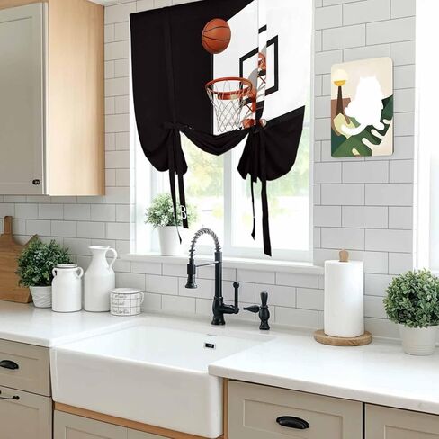 Basketball Tie Up Curtains for Window, Modern Funny Minimalist Sports Thermal Insulated Balloon Shade Adjustable Rod Pocket Curtains Valance Panels for Kitchen Bathroom Café 52'' x 63'' in Kuwait