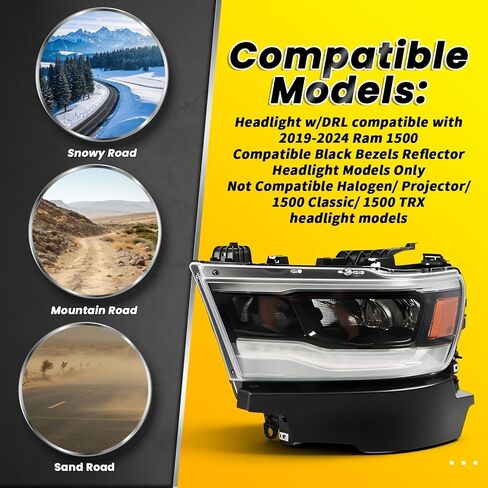 Pair Driver Passenger Side Headlight Assembly Compatible with 2019-2023 Ram 1500 w/DRL Front Left Right HeadLamp CH2502320 CH2502321 CH2503320 CH2503321 W/O Harness in Kuwait