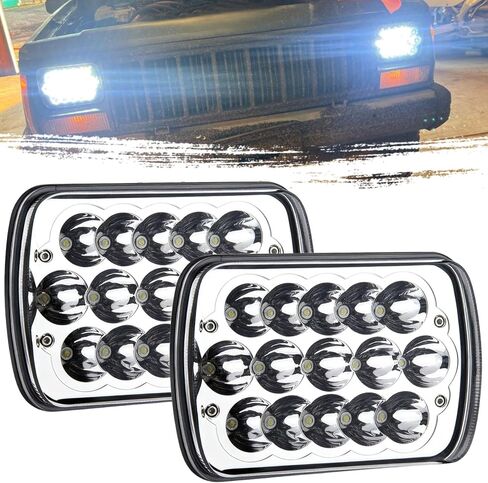 H6054 LED Headlights, 2Pcs Rectangular 5x7 7x6 LED Headlight Hi/Low Sealed Beam Headlamp H4 9003 Plug 6054 H5054 Compatible with Cherokee XJ/Wrangler YJ Puckup Truck Van in Kuwait