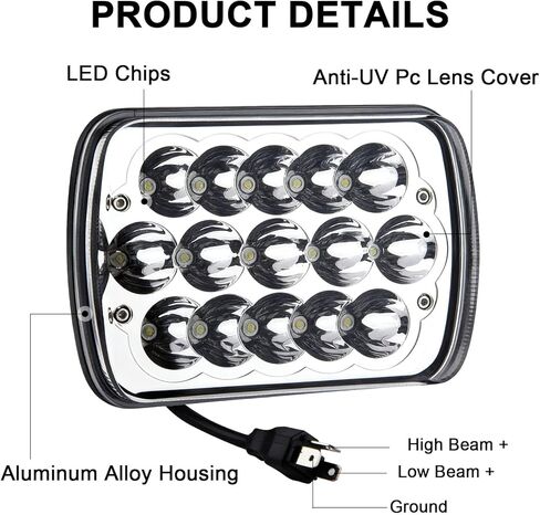 H6054 LED Headlights, 2Pcs Rectangular 5x7 7x6 LED Headlight Hi/Low Sealed Beam Headlamp H4 9003 Plug 6054 H5054 Compatible with Cherokee XJ/Wrangler YJ Puckup Truck Van in Kuwait