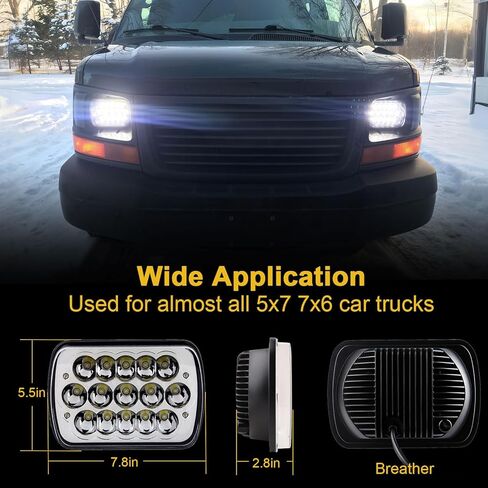 H6054 LED Headlights, 2Pcs Rectangular 5x7 7x6 LED Headlight Hi/Low Sealed Beam Headlamp H4 9003 Plug 6054 H5054 Compatible with Cherokee XJ/Wrangler YJ Puckup Truck Van in Kuwait