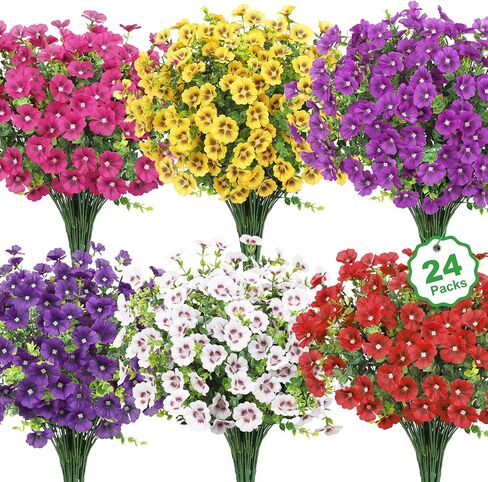 24 Bundles Artificial Flowers for Outdoors Fake Silk Flowers UV Resistant Faux Plants Eucalyptus for Spring Summer Decoration Planters Table Vase Garden Yard Porch Window Home, Multicolor in Saudi Arabia