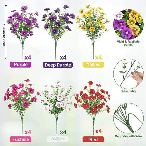 24 Bundles Artificial Flowers for Outdoors Fake Silk Flowers UV Resistant Faux Plants Eucalyptus for Spring Summer Decoration Planters Table Vase Garden Yard Porch Window Home, Multicolor in Saudi Arabia