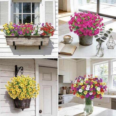 24 Bundles Artificial Flowers for Outdoors Fake Silk Flowers UV Resistant Faux Plants Eucalyptus for Spring Summer Decoration Planters Table Vase Garden Yard Porch Window Home, Multicolor in Saudi Arabia