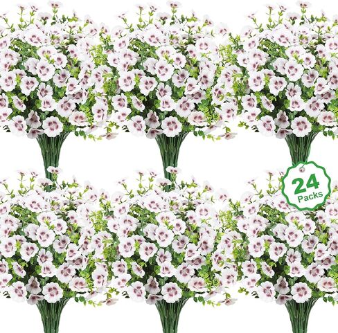 24 Bundles Artificial Flowers for Outdoors Fake Silk Flowers UV Resistant Faux Plants Eucalyptus for Spring Summer Decoration Planters Table Vase Garden Yard Porch Window Home, Multicolor in Kuwait