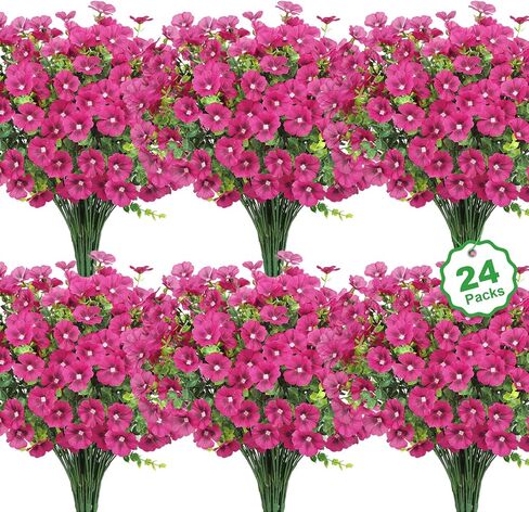 24 Bundles Artificial Flowers for Outdoors Fake Silk Flowers UV Resistant Faux Plants Eucalyptus for Spring Summer Decoration Planters Table Vase Garden Yard Porch Window Home, Multicolor in Saudi Arabia