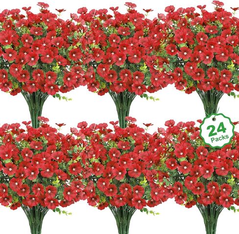24 Bundles Artificial Flowers for Outdoors Fake Silk Flowers UV Resistant Faux Plants Eucalyptus for Spring Summer Decoration Planters Table Vase Garden Yard Porch Window Home, Multicolor in Saudi Arabia