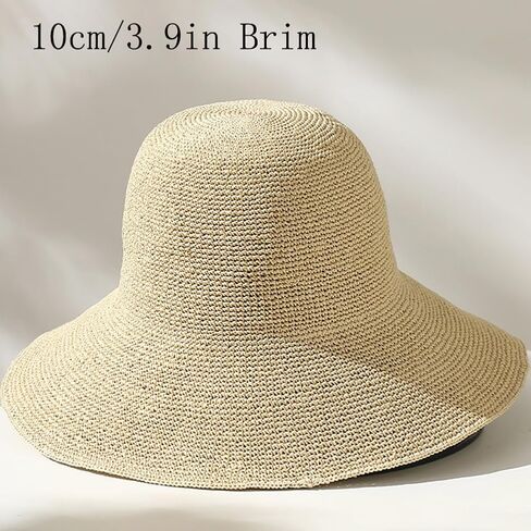 المرأة القش قبعة الشمس الصيف قبعات الشاطئ طوي قبعة مرنة واسعة حافة دلو قبعة الصلبة اليدوية قبعات الحماية من الشمس in Kuwait