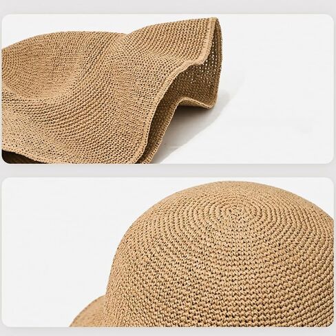 المرأة القش قبعة الشمس الصيف قبعات الشاطئ طوي قبعة مرنة واسعة حافة دلو قبعة الصلبة اليدوية قبعات الحماية من الشمس in Kuwait