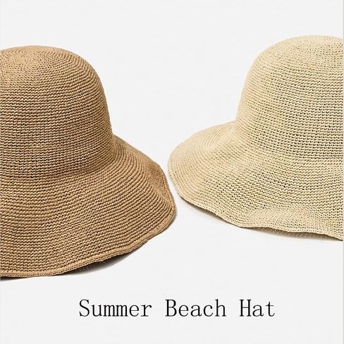 المرأة القش قبعة الشمس الصيف قبعات الشاطئ طوي قبعة مرنة واسعة حافة دلو قبعة الصلبة اليدوية قبعات الحماية من الشمس in Kuwait