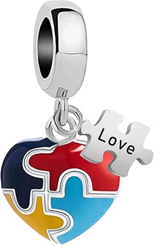 KunBead Autism Awareness Puzzle Love Heart Dangle Charms Compatible with Pandora Bracelet Necklace Birthday Jewelry Gifts for Women in Saudi Arabia