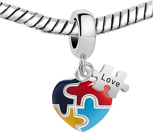 KunBead Autism Awareness Puzzle Love Heart Dangle Charms Compatible with Pandora Bracelet Necklace Birthday Jewelry Gifts for Women in Saudi Arabia