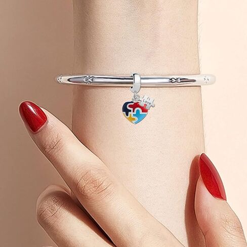 KunBead Autism Awareness Puzzle Love Heart Dangle Charms Compatible with Pandora Bracelet Necklace Birthday Jewelry Gifts for Women in Saudi Arabia