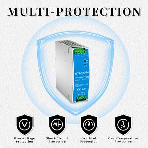 NDR-120-24 Din Rail Power Supply، 120W 24V 5A AC إلى DC Switching Converter، 100-240VAC مدخل عالمي، مع ضبط الجهد ومؤشر DC OK in Kuwait