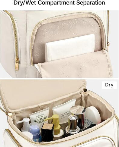 Hanke Large Toiletry Bag for Women Travel, Double Layer Organizer with Wide Opening for Full-Size Cosmetics & Toiletries, 12.2L Water-Resistant Makeup Bag,Off White in Saudi Arabia
