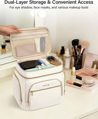 Hanke Large Toiletry Bag for Women Travel, Double Layer Organizer with Wide Opening for Full-Size Cosmetics & Toiletries, 12.2L Water-Resistant Makeup Bag,Off White in Saudi Arabia