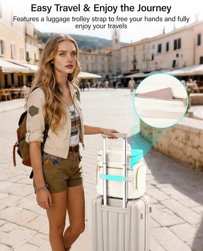 Hanke Large Toiletry Bag for Women Travel, Double Layer Organizer with Wide Opening for Full-Size Cosmetics & Toiletries, 12.2L Water-Resistant Makeup Bag,Off White in Saudi Arabia