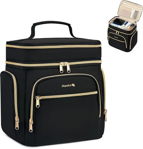 حقيبة أدوات الزينة الكبيرة للنساء للسفر من هانكي، منظم بطبقة مزدوجة مع فتحة واسعة لمستحضرات التجميل وأدوات الزينة كاملة الحجم، حقيبة مكياج مقاومة للماء سعة 12.2 لتر، باللون الأبيض الفاتح in Kuwait