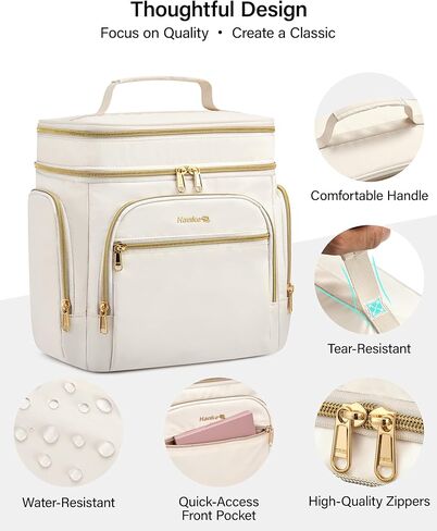 Hanke Large Toiletry Bag for Women Travel, Double Layer Organizer with Wide Opening for Full-Size Cosmetics & Toiletries, 12.2L Water-Resistant Makeup Bag,Off White in Saudi Arabia