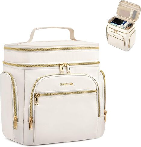 Hanke Large Toiletry Bag for Women Travel, Double Layer Organizer with Wide Opening for Full-Size Cosmetics & Toiletries, 12.2L Water-Resistant Makeup Bag,Off White in Saudi Arabia