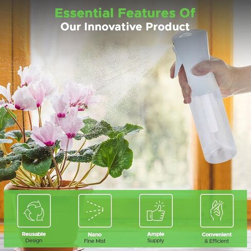 زجاجة رذاذ مستمرة للشعر من فيجور باث - رذاذ فاين ميستر لتصفيف الشعر والتنظيف والنباتات والحيوانات الأليفة والحلاقين والصالونات وتطبيقات الزيوت العطرية (300 مل/10.1 أونصة) شفافة، عبوتان in Kuwait