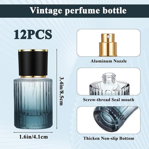 12 قطعة 30 مل زجاجات عطر كولونيا فارغة قابلة لإعادة الملء للسفر، زجاجات رذاذ عطر فارغة أنيقة للرجال والنساء، مجموعة حاوية عطر محمولة (أسود) in Kuwait