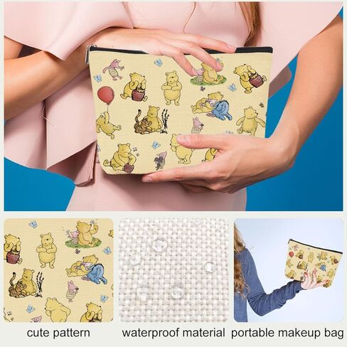قطعة واحدة من هدية ديكور ويني اللطيفة للنساء، حقائب مكياج ويني كلاسيكية، حقيبة مكياج بوه بسحاب، حقيبة مكياج صفراء للسفر، مثالية لهدايا عيد ميلاد النساء والفتيات in Kuwait