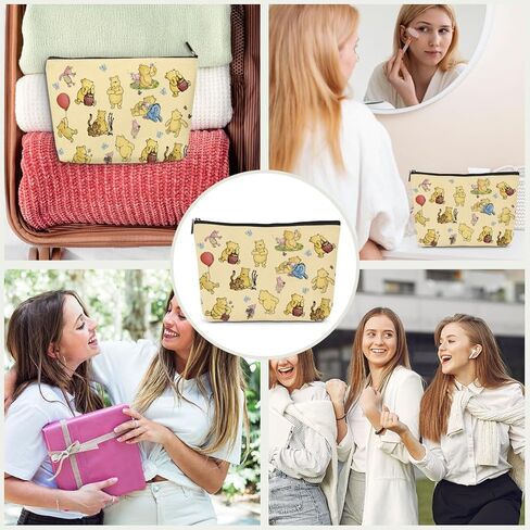 قطعة واحدة من هدية ديكور ويني اللطيفة للنساء، حقائب مكياج ويني كلاسيكية، حقيبة مكياج بوه بسحاب، حقيبة مكياج صفراء للسفر، مثالية لهدايا عيد ميلاد النساء والفتيات in Kuwait