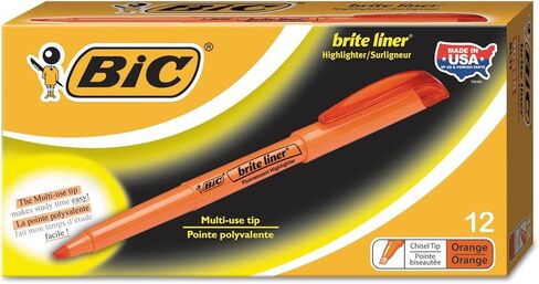 BIC America BL11OE Brite Liner Highlighter, Chisel Tip, Fluorescent Orange Ink, 1 Dozen in Saudi Arabia