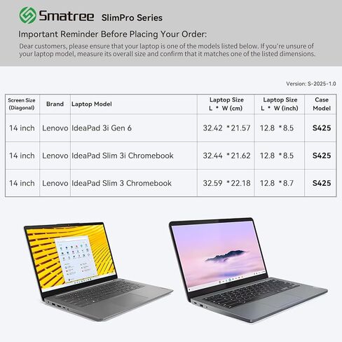 حافظة كمبيوتر محمول Smatree SlimPro لجهاز Lenovo IdeaPad 3i Gen 6 مقاس 14 بوصة، لجهاز Lenovo IdeaPad Slim 3i/3 Chromebook مقاس 14 بوصة، حافظة مع جيب ملحق سريع الوصول، تصميم زاوية فائقة حاصل على براءة اختراع (S425) in Saudi Arabia
