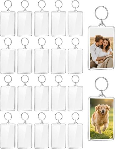 20pcs Acrylic Photo Frame Keychain Holder, 2 X 3 Inch Pictures Insert Blank Keyring Clear Picture Holders for Diy Craft Gift in Kuwait