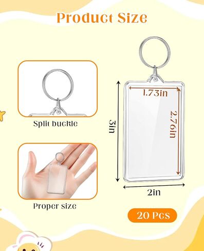20pcs Acrylic Photo Frame Keychain Holder, 2 X 3 Inch Pictures Insert Blank Keyring Clear Picture Holders for Diy Craft Gift in Kuwait