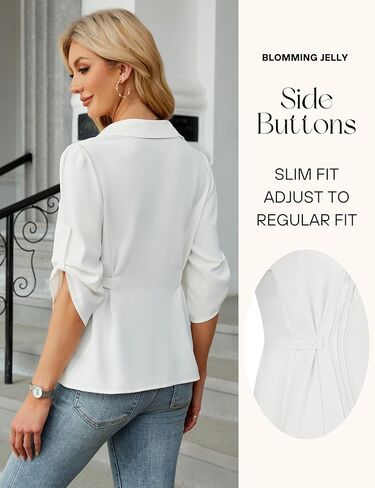 Blooming Jelly Womens Button Down Shirt 3/4 Sleeve Collared Pleated Business Casual Tops Ladies Trendy Summer Work Blouse in Saudi Arabia