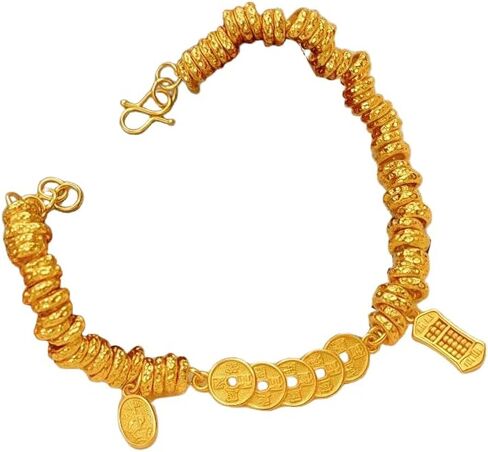 Feng shui Amulet Golden Five Emperor Coins Bracelet Attracting wealth Bring Good Luck,Safty,Healthy,Success Gifts for Mom and Sister in Kuwait