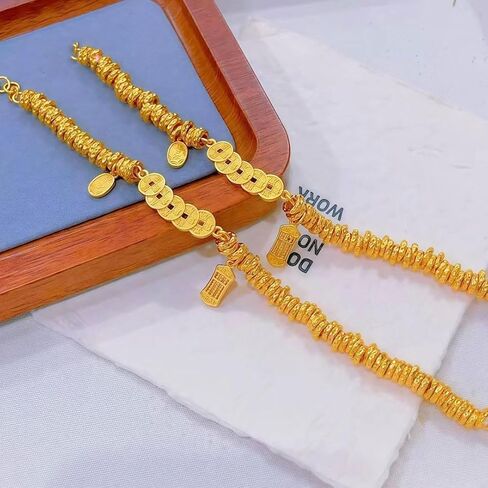 Feng shui Amulet Golden Five Emperor Coins Bracelet Attracting wealth Bring Good Luck,Safty,Healthy,Success Gifts for Mom and Sister in Kuwait