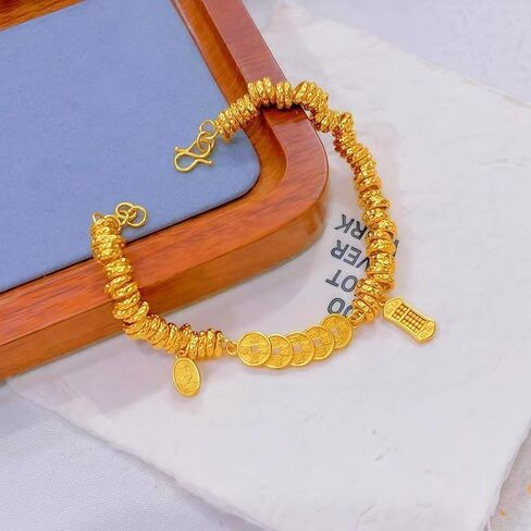 Feng shui Amulet Golden Five Emperor Coins Bracelet Attracting wealth Bring Good Luck,Safty,Healthy,Success Gifts for Mom and Sister in Kuwait