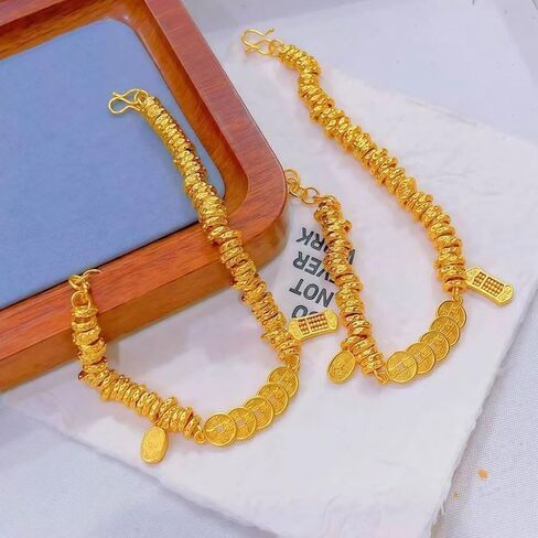 Feng shui Amulet Golden Five Emperor Coins Bracelet Attracting wealth Bring Good Luck,Safty,Healthy,Success Gifts for Mom and Sister in Kuwait