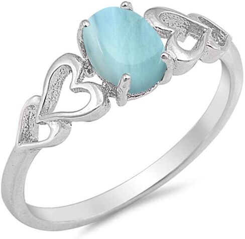 CloseoutWarehouse Prong Set Oval Larimar Open Heart Ring Sterling Silver in Saudi Arabia
