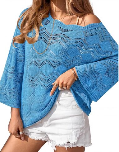 Vivilli Womens Swimsuit Coverup Crochet Off the Shoulder Summer Sweaters Beach Swim Cover Up Knit Vacation Outfits in Kuwait