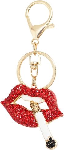 Honbay Red Lip Cigarette Keychain with Sparkly Rhinestones, Car Pendant, Female, Purple + Light Blue in Kuwait