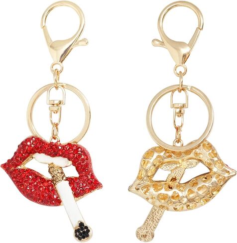 Honbay Red Lip Cigarette Keychain with Sparkly Rhinestones, Car Pendant, Female, Purple + Light Blue in Kuwait