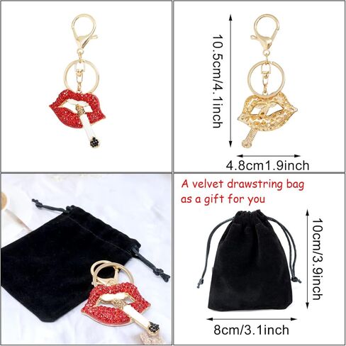 Honbay Red Lip Cigarette Keychain with Sparkly Rhinestones, Car Pendant, Female, Purple + Light Blue in Kuwait