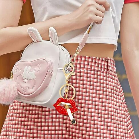 Honbay Red Lip Cigarette Keychain with Sparkly Rhinestones, Car Pendant, Female, Purple + Light Blue in Kuwait