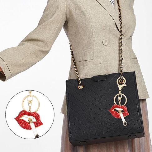 Honbay Red Lip Cigarette Keychain with Sparkly Rhinestones, Car Pendant, Female, Purple + Light Blue in Kuwait