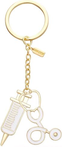 Stethoscope Syringe Charm Key Chain Nurse Key Ring for RN Graduation Gift (Gold) in Saudi Arabia