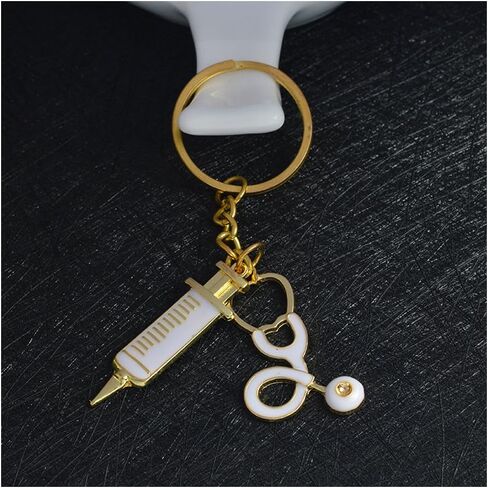 Stethoscope Syringe Charm Key Chain Nurse Key Ring for RN Graduation Gift (Gold) in Saudi Arabia