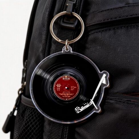 Vintage Vinyl Record Keychain with Turntable Design, Acrylic Retro Music Theme Keyring, Lightweight Novelty Key Chain Accessory in Saudi Arabia
